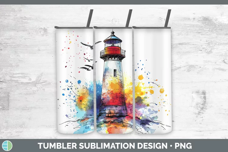 Watercolor Splatter Lighthouse Tumbler Sublimation 20 oz Ski