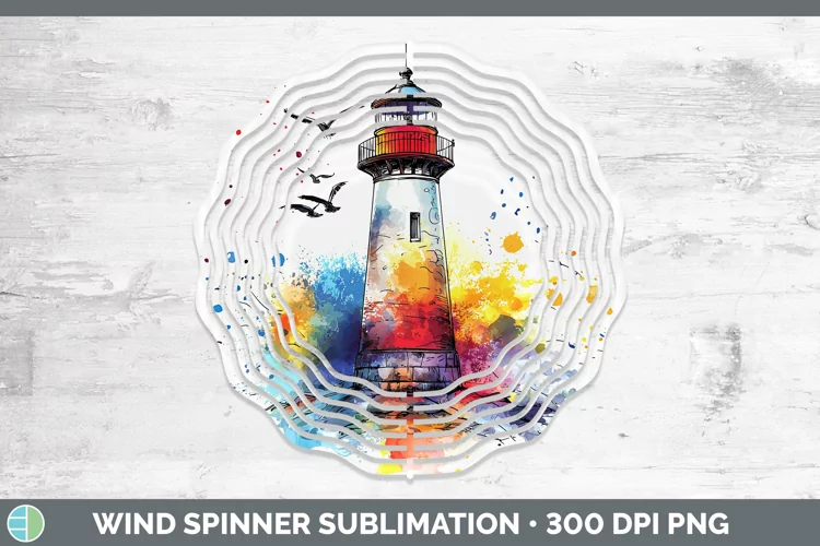 Watercolor Splatter Lighthouse Wind Spinner Sublimation Spin