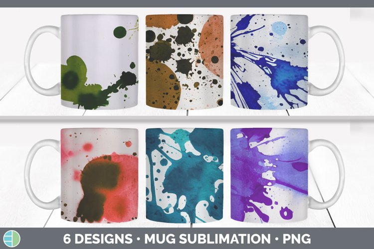 Watercolor Splatter Mug Sublimation | Coffee Cup Designs PNG