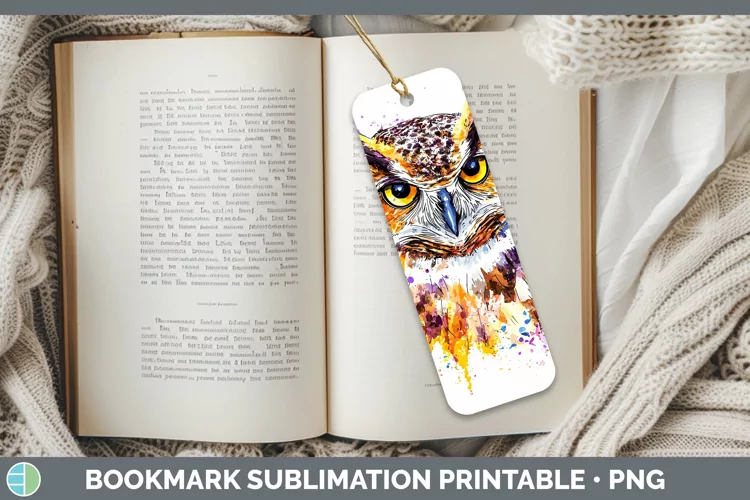 Watercolor Splatter Owl Bookmark Sublimation Printable Desig