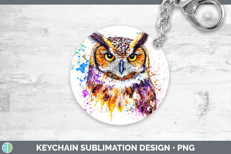 Watercolor Splatter Owl Keychain Sublimation Keyring Designs
