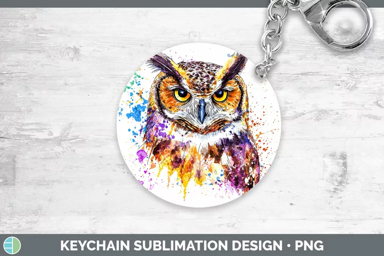 Watercolor Splatter Owl Keychain Sublimation Keyring Designs