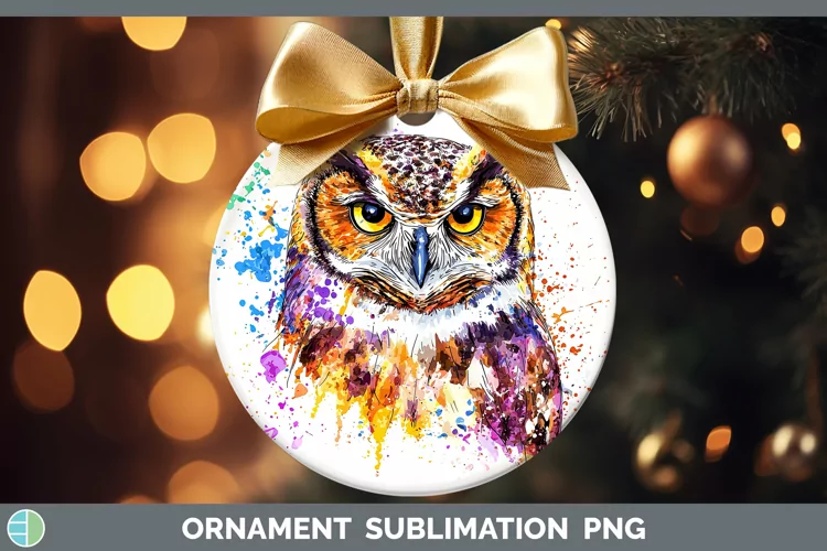Watercolor Splatter Owl Ornament Sublimation Bauble Designs
