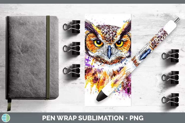 Watercolor Splatter Owl Pen Wrap Sublimation Pen Designs