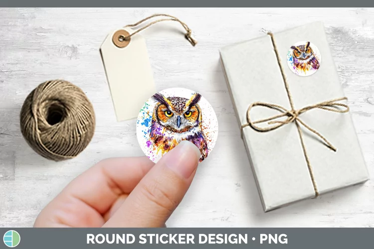 Watercolor Splatter Owl Stickers | Round Labels Designs