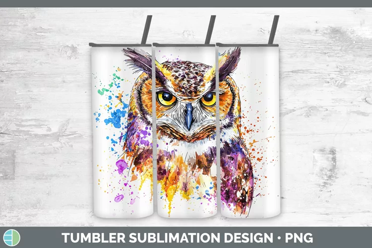 Watercolor Splatter Owl Tumbler Sublimation 20 oz Skinny Tum