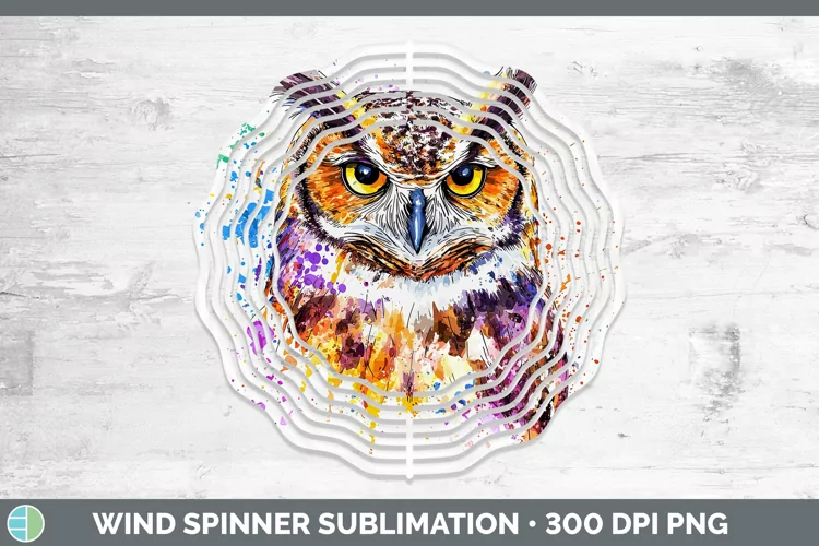 Watercolor Splatter Owl Wind Spinner Sublimation Spinner Des