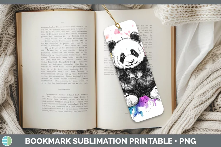Watercolor Splatter Panda Bookmark Sublimation Printable Des