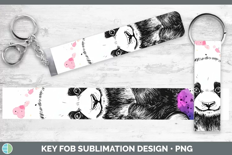 Watercolor Splatter Panda Key Fob Sublimation Wristlet Desig