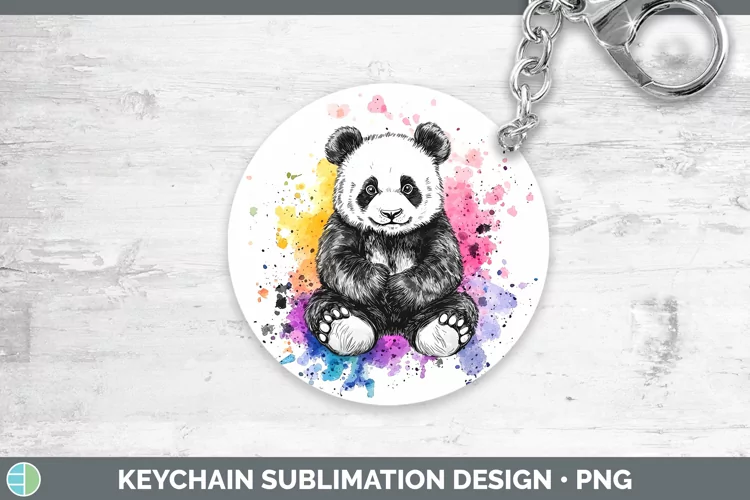 Watercolor Splatter Panda Keychain Sublimation Keyring Desig