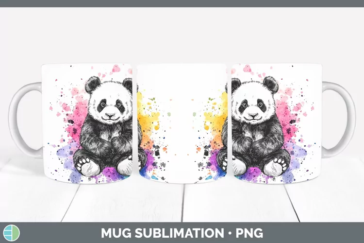 Watercolor Splatter Panda Mug Wrap Sublimation Coffee Cup De