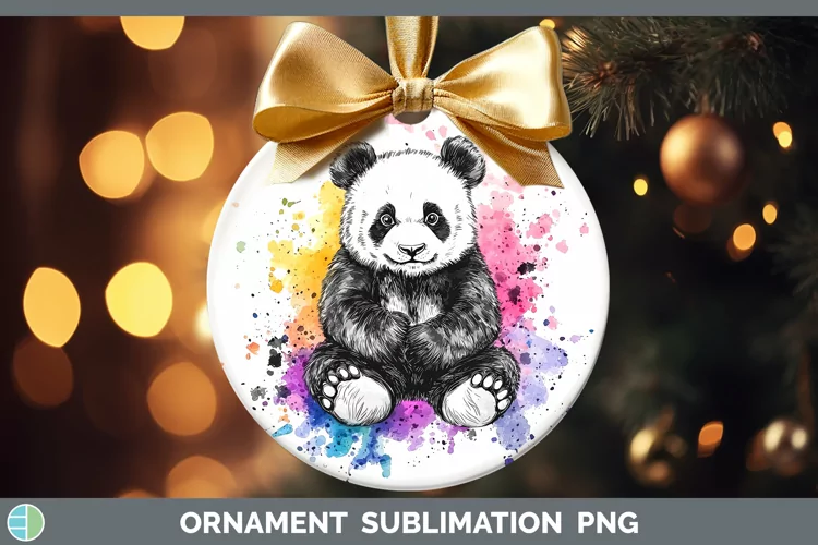 Watercolor Splatter Panda Ornament Sublimation Bauble Design