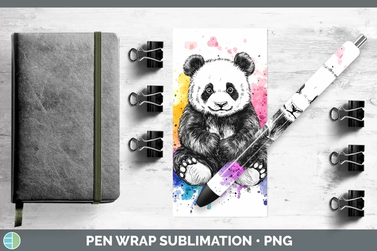 Watercolor Splatter Panda Pen Wrap Sublimation Pen Designs