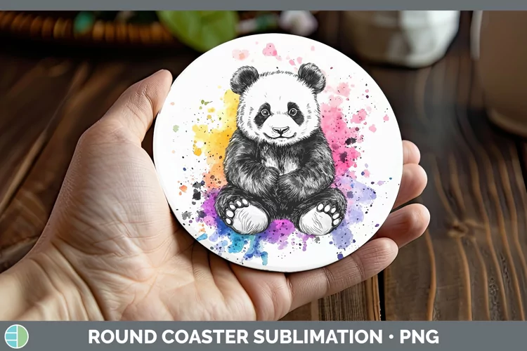 Watercolor Splatter Panda Round Coaster Sublimation Coaster