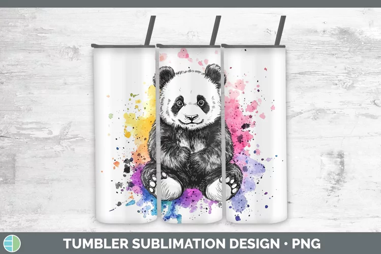 Watercolor Splatter Panda Tumbler Sublimation 20 oz Skinny T