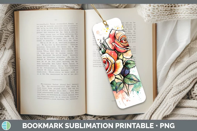 Watercolor Splatter Rose Bookmark Sublimation Printable Desi