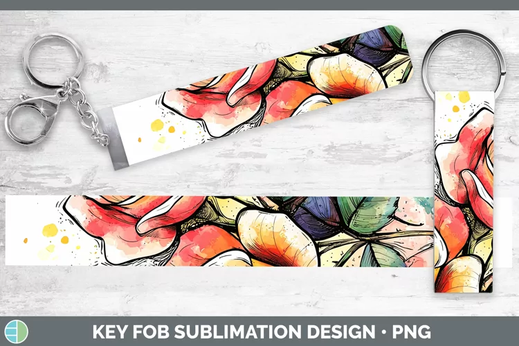 Watercolor Splatter Rose Key Fob Sublimation Wristlet Design