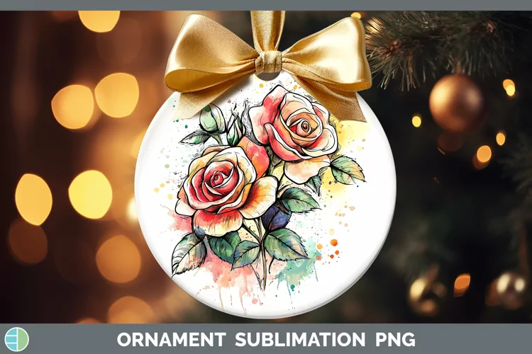 Watercolor Splatter Rose Ornament Sublimation Bauble Designs