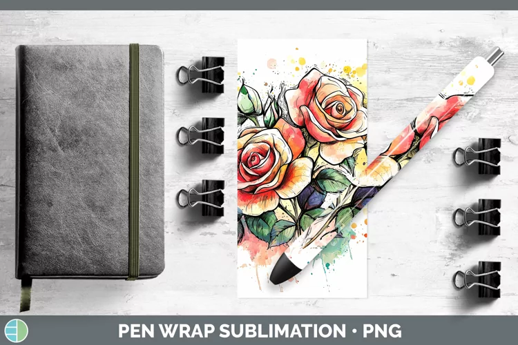 Watercolor Splatter Rose Pen Wrap Sublimation Pen Designs