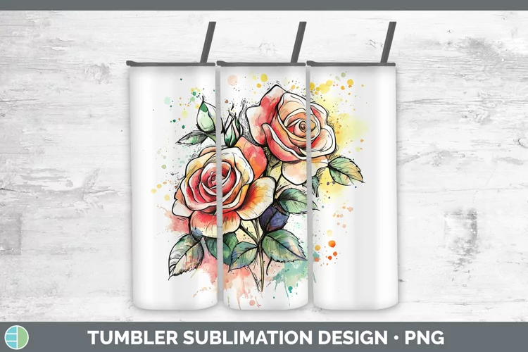 Watercolor Splatter Rose Tumbler Sublimation 20 oz Skinny Tu
