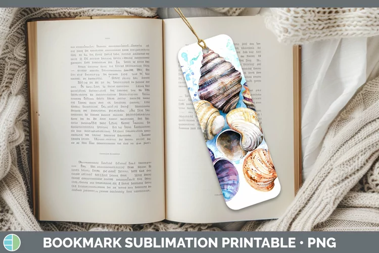 Watercolor Splatter Seashell Bookmark Sublimation Printable