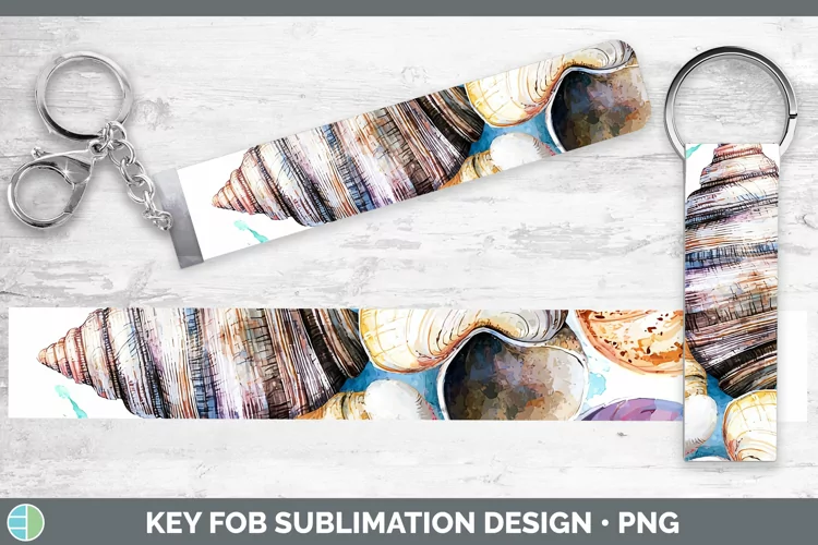 Watercolor Splatter Seashell Key Fob Sublimation Wristlet De