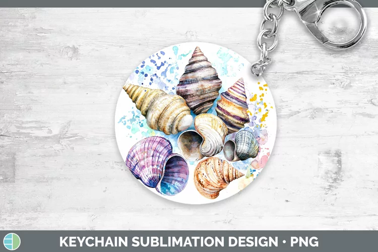 Watercolor Splatter Seashell Keychain Sublimation Keyring De