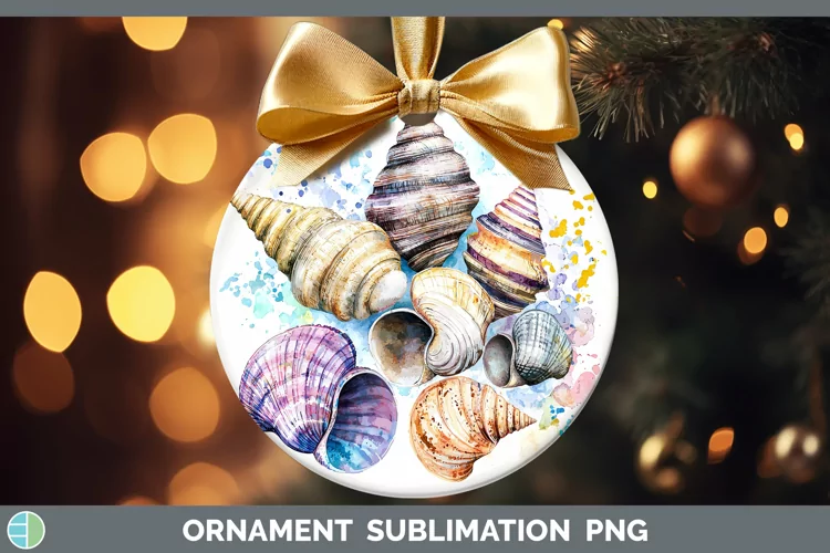 Watercolor Splatter Seashell Ornament Sublimation Bauble Des