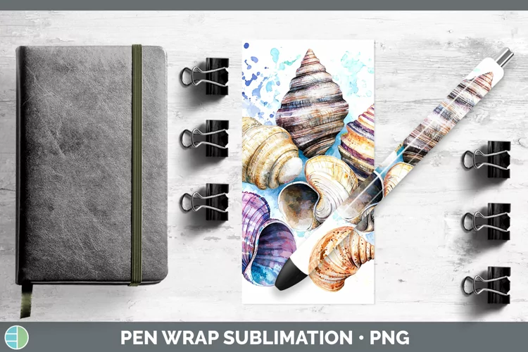 Watercolor Splatter Seashell Pen Wrap Sublimation Pen Design