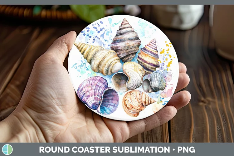 Watercolor Splatter Seashell Round Coaster Sublimation Coast