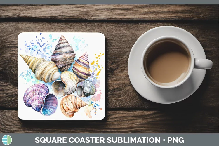 Watercolor Splatter Seashell Square Coaster Sublimation Coas