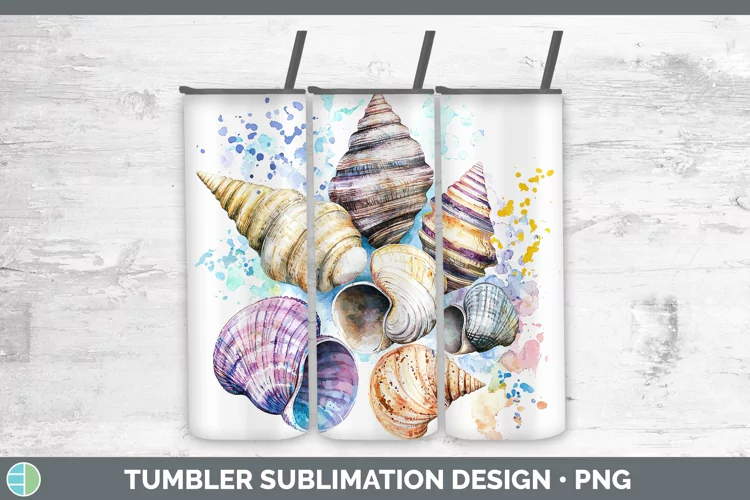 Watercolor Splatter Seashell Tumbler Sublimation 20 oz Skinn