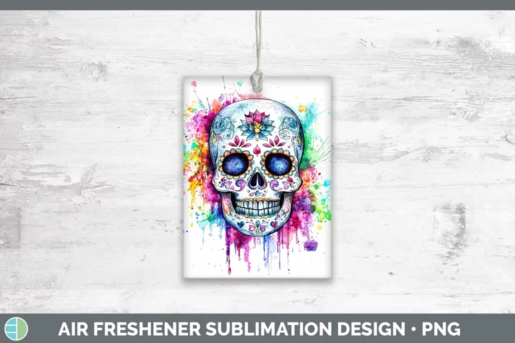 Watercolor Splatter Sugar Skull Air Freshener Sublimation Ca
