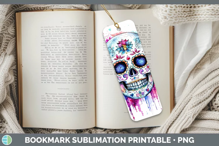 Watercolor Splatter Sugar Skull Bookmark Sublimation Printab