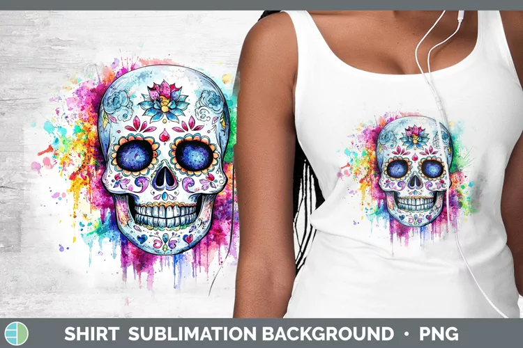 Watercolor Splatter Sugar Skull Shirt Sublimation Sublimatio