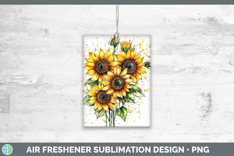 Watercolor Splatter Sunflower Air Freshener Sublimation Car