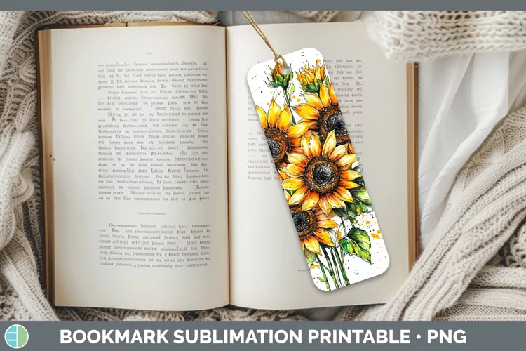 Watercolor Splatter Sunflower Bookmark Sublimation Printable