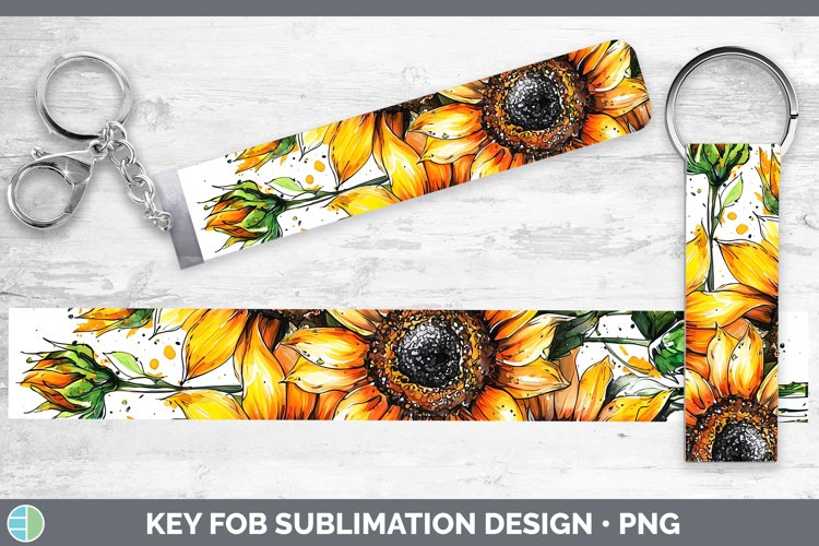 Watercolor Splatter Sunflower Key Fob Sublimation Wristlet D