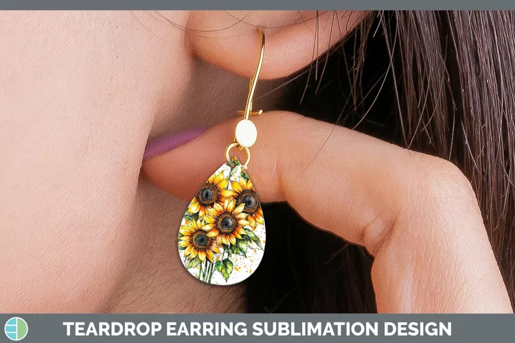 Watercolor Splatter Sunflower Teardrop Earrings Sublimation
