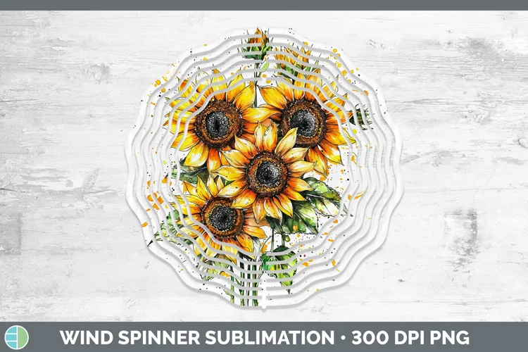 Watercolor Splatter Sunflower Wind Spinner Sublimation Spinn