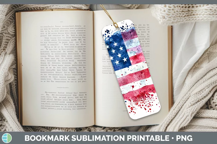 Watercolor Splatter USA Flag Bookmark Sublimation Printable