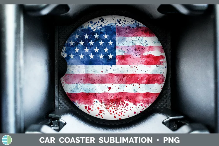 Watercolor Splatter USA Flag Car Coaster Sublimation Design