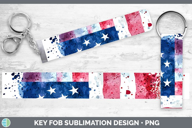 Watercolor Splatter USA Flag Key Fob Sublimation Wristlet De