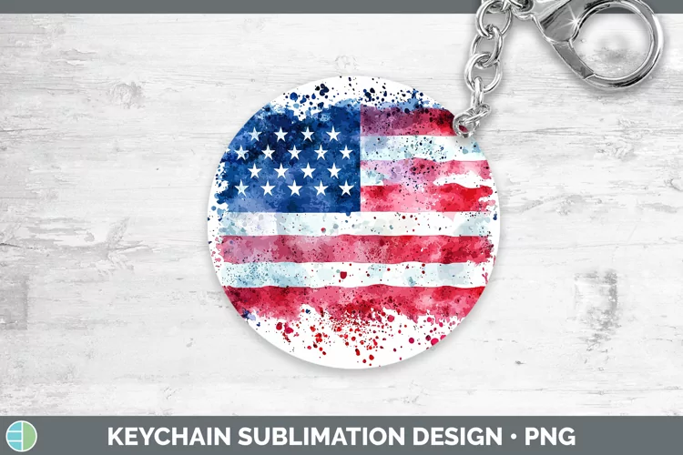 Watercolor Splatter USA Flag Keychain Sublimation Keyring De