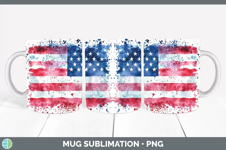 Watercolor Splatter USA Flag Mug Wrap Sublimation Coffee Cup