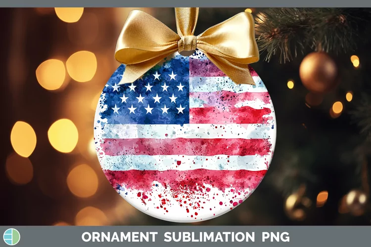 Watercolor Splatter USA Flag Ornament Sublimation Bauble Des