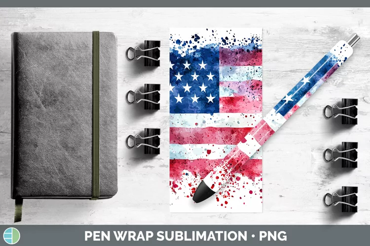 Watercolor Splatter USA Flag Pen Wrap Sublimation Pen Design