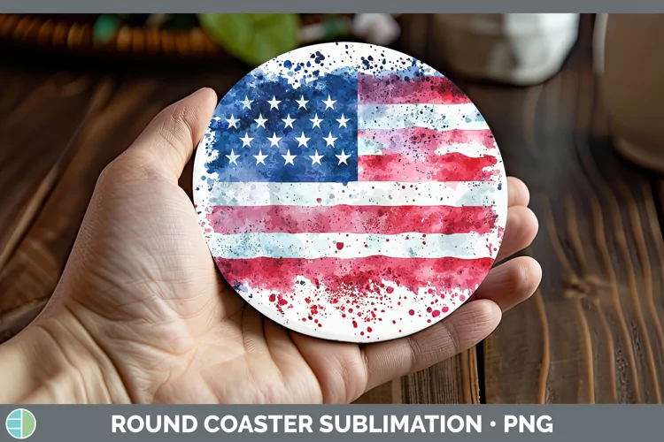 Watercolor Splatter USA Flag Round Coaster Sublimation Coast
