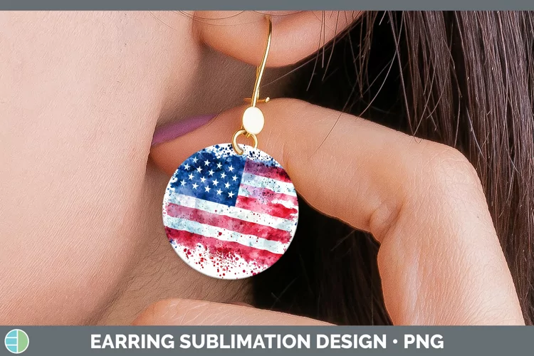 Watercolor Splatter USA Flag Round Earrings Sublimation Earr