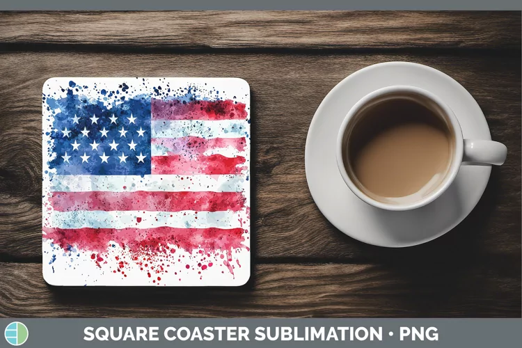Watercolor Splatter USA Flag Square Coaster Sublimation Coas